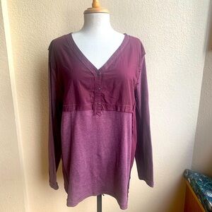 Sundance catalog NWT plum purple thermal woven panel v-neck Henley Women’s top